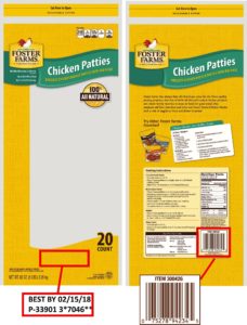 Foster Farms Chicken Patties Label