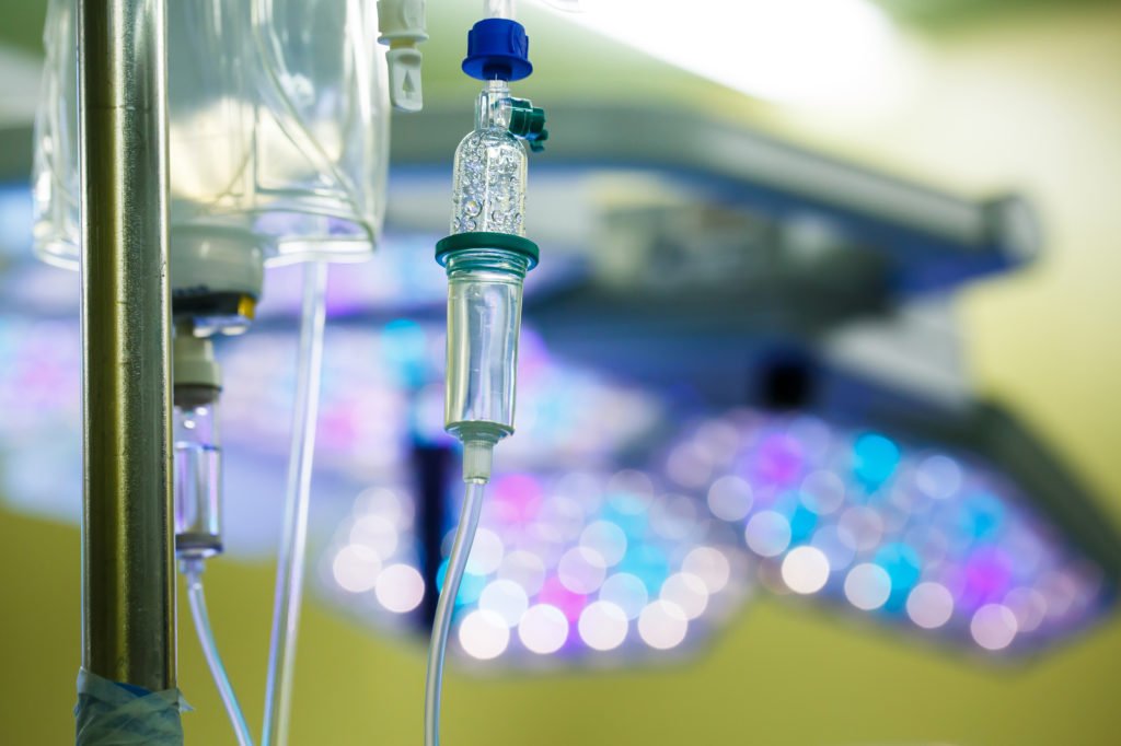 IV drip hanging on a pole in hospital