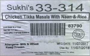 sukhis chicken tikka masala label