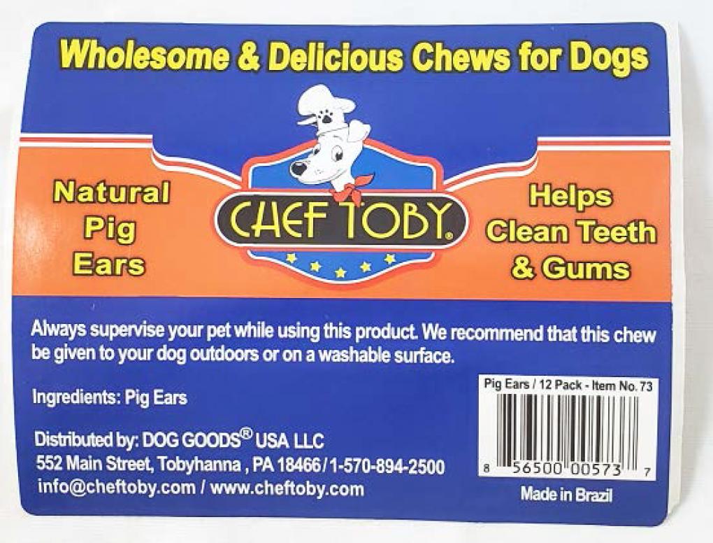 Chef Toby Pig Ear Dog Treats Recalled for Salmonella Risk