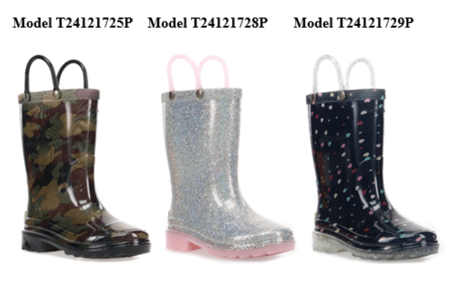 About 77,400 light-up rain boots from Target were recalled after reports of the handles detaching and kids putting broken rivets in their mouths.