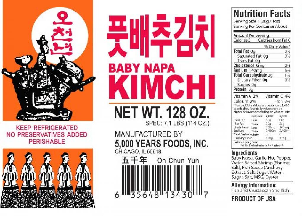 5000 Years Foods Recalls Cabbage Kimchi for Listeria Risk